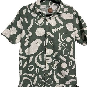 Common People Seersucker Shirt Men M Abstract Minimalist Coastal Preppy 90s